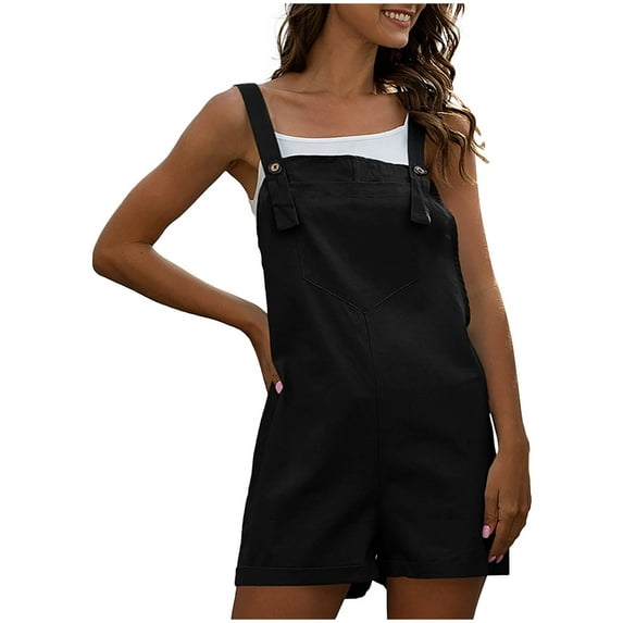 Womens Summer Bib Overalls Shorts Solid Sleeveless Buttons Casual Loose Fit Baggy Comfy Rompers Suspender Jumpsuit