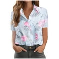 thumbnail image 1 of Womens Summer Blouses Casual Lapel Neck Button Down Shirts Floral Print Hawaiian Blouse Short Sleeve Loose Tops Bohemian Beach Holiday Vacation Shirt Womens Plus Size Tops, 1 of 6