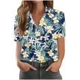 thumbnail image 1 of Womens Summer Blouses Casual Lapel Neck Button Down Shirts Floral Print Hawaiian Blouse Short Sleeve Loose Tops Bohemian Beach Holiday Vacation Shirt Womens Plus Size Tops, 1 of 6