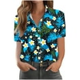 thumbnail image 1 of Womens Summer Blouses Casual Lapel Neck Button Down Shirts Floral Print Hawaiian Blouse Short Sleeve Loose Tops Bohemian Beach Holiday Vacation Shirt Womens Plus Size Tops, 1 of 6