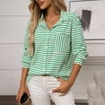 thumbnail image 1 of Womens Summer Blouses Casual Striped V Neck Tunic Tops Long Sleeve Button Down Shirts Green XL, 1 of 7
