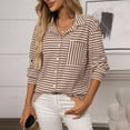 thumbnail image 1 of Womens Summer Blouses Casual Striped V Neck Tunic Tops Long Sleeve Button Down Shirts Khaki L, 1 of 6