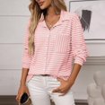 thumbnail image 1 of Womens Summer Blouses Casual Striped V Neck Tunic Tops Long Sleeve Button Down Shirts Pink XXL, 1 of 6