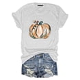 thumbnail image 1 of Womens Summer Blouses Plus Size Pumpkin Printed Short Sleeve Round Neck Plus Size Womens Clothing,White,2XL, 1 of 4