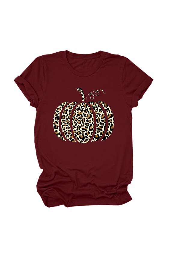 Womens Summer Blouses Pumpkin Graphic Loose Fit Pure Color Round Neck Plus Size Womens Clothing,,S