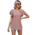 thumbnail image 1 of Womens Summer Blouses Ruffle Short Sleeve V Neck Shirts Casual Crochet Eyelet Tops, 1 of 6