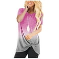 thumbnail image 1 of Womens Summer Blouses Short Sleeve Round Neck Twist Knot Basic Tees Shirts Dressy Casual Loose Gradient Tunic Tops, 1 of 3