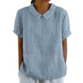 thumbnail image 1 of Womens Summer Blouses Tops Linen Lapel Art Floral Round Neck Button Loose Pullover Casual Short Sleeve Shirts for Women Trendy, 1 of 4