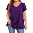 thumbnail image 1 of Womens Summer Blouses V Neck Loose Dressy Shirts Petal Short Sleeve Plus Size Tunic Tops, 1 of 7