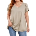 thumbnail image 1 of Womens Summer Blouses V Neck Loose Dressy Shirts Petal Short Sleeve Plus Size Tunic Tops, 1 of 7