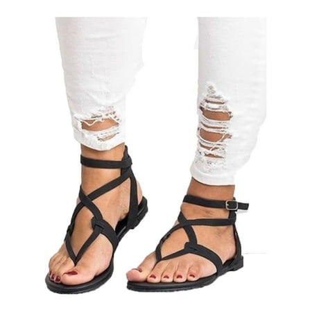 Womens Summer Boho Flip Flops Sandal Cross T Strap Thong Flat Casual Shoes Size