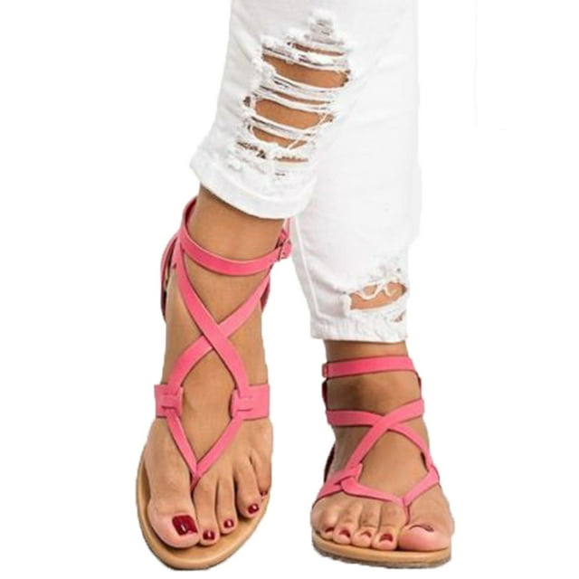 Womens Summer Boho Flip Flops Sandal Cross T Strap Thong Flat Casual Shoes Size
