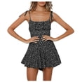 thumbnail image 1 of Womens Summer Boho Jumpsuits Wide Leg Overalls Floral Print Smocked Rompers Square Neck Short Jumpsuits Black 2XL, 1 of 4