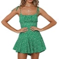 thumbnail image 1 of Womens Summer Boho Jumpsuits Wide Leg Overalls Floral Print Smocked Rompers Square Neck Short Jumpsuits Green XL, 1 of 4