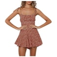 thumbnail image 1 of Womens Summer Boho Jumpsuits Wide Leg Overalls Floral Print Smocked Rompers Square Neck Short Jumpsuits Red L, 1 of 2
