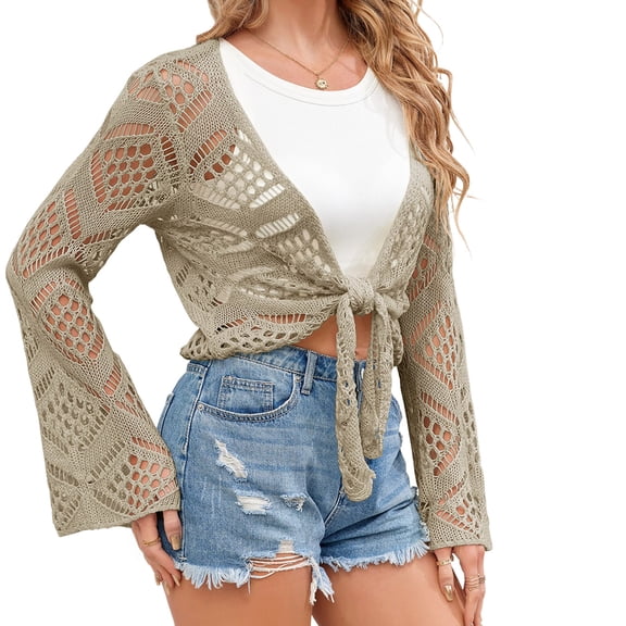 Women Summer Boho Tops Sheer Crochet Coverup Beach Bathing Swimsuit Cover Ups Shrugs Crop Swimwear Outfits