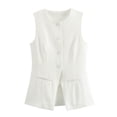 thumbnail image 1 of Womens Summer Business Blazer Vest Work Fully Lined Crewneck Button Sleeveless Jackets Office Loose Fit Comfy Solid Color Waistcoat, 1 of 4