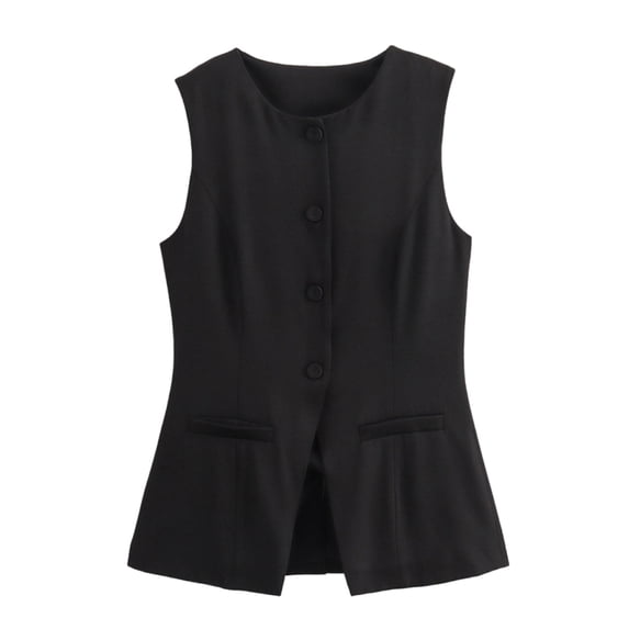 Womens Summer Business Blazer Vest Work Fully Lined Crewneck Button Sleeveless Jackets Office Loose Fit Comfy Solid Color Waistcoat