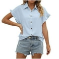 thumbnail image 1 of Womens Summer Button Down Shirts Ruffle Short Sleeve Lapel Collar Solid Tunic Tops Dressy Casual Work Office Blouses, 1 of 5
