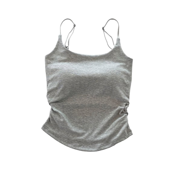 Womens Summer Camisole Sleeveless Adjustable Spaghetti Strap Pleated Tank Top Going out Cami Top Built-In Bra (Free Size, Gray)