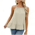 thumbnail image 1 of Womens Summer Camisole Sleeveless Spaghetti Strap Halter Ruffle Crewneck Beach Tank Tops Lightweight Flowy Gauze Tees, 1 of 6