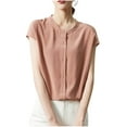 thumbnail image 1 of Womens Summer Cap Sleeve Button Down Shirts V Neck Collared Casual Blouse Tops with Pockets 2025 Trendy Clothes, 1 of 3
