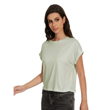Womens Summer Cap Sleeve Crewneck Crop Tops Casual Loose Striped T-Shirts Basic Tees