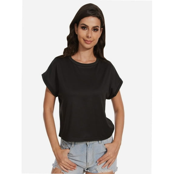 Womens Summer Cap Sleeve Crewneck Crop Tops Casual Loose Striped T-Shirts Basic Tees