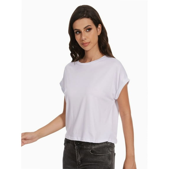 Womens Summer Cap Sleeve Crewneck Crop Tops Casual Loose Striped T-Shirts Basic Tees