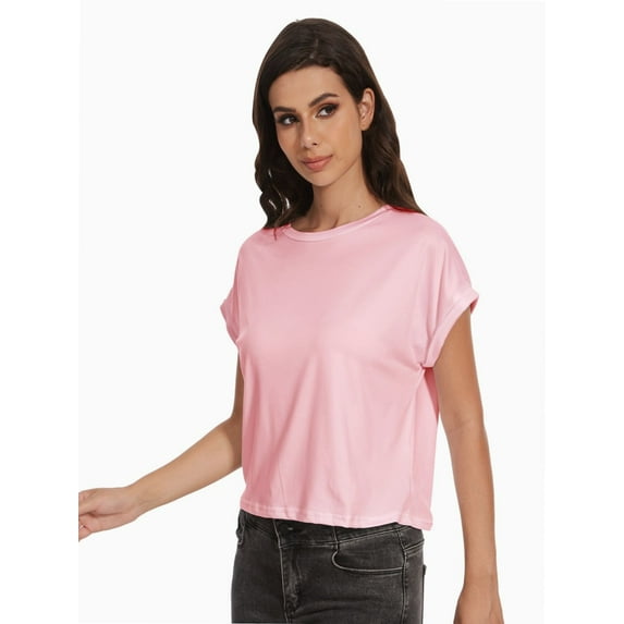 Womens Summer Cap Sleeve Crewneck Crop Tops Casual Loose Striped T-Shirts Basic Tees