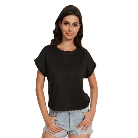 Womens Summer Cap Sleeve Crewneck Crop Tops Casual Loose Striped T-Shirts Basic Tees