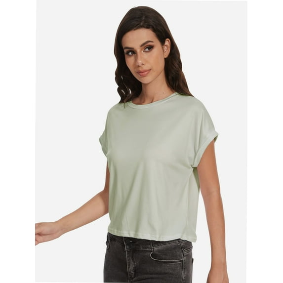 Womens Summer Cap Sleeve Crewneck Crop Tops Casual Loose Striped T-Shirts Basic Tees