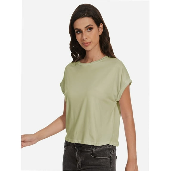 Womens Summer Cap Sleeve Crewneck Crop Tops Casual Loose Striped T-Shirts Basic Tees