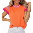 thumbnail image 1 of Womens Summer Cap Sleeve Tops Casual Crewneck Loose Fit Knit Light-Weight Sweater Pullover Top Orange Color XL, 1 of 7