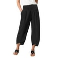 thumbnail image 1 of Womens Summer Capri Pants Casual Elastic Waist Cotton Linen Palazzo Trousers Comfy Baggy Pants with Pockets Black,L, 1 of 5