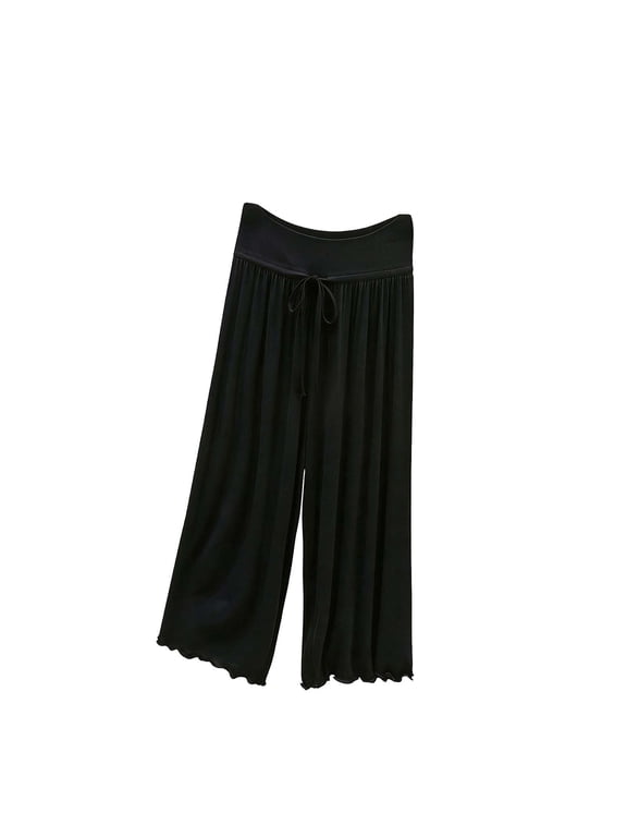 Womens Summer Capris Soft Modal Lounge Baggy Flowy Pajama Pants Lighweight Comfy Knee Length Sleep Capri