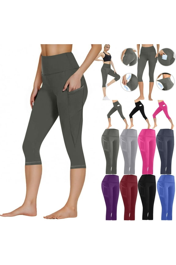 Womens Summer Capris Workout Out Pocket Leggings Fitness Sports Running Yoga Athletic Capris Pants