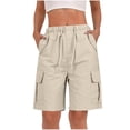 thumbnail image 1 of Womens Summer Casual Cargo Shorts Elastic Waist Drawstring Wide Leg Bermuda Shorts Knee Length Hiking Short Pants, 1 of 6