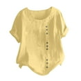 thumbnail image 1 of Womens Summer Casual Color Round Neck Short Sleeve Tops Buttons Blouses, 1 of 5