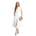 thumbnail image 1 of Womens Summer Casual Dress V Neck Cap Sleeve Zipper Front Flowy Midi Dress with Pockets White L, 1 of 8