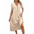 thumbnail image 1 of Womens Summer Casual Dresses Ruffle Short Sleeve V Neck Button Down Boho Beach A Line Flowy Tiered Dress  S, 1 of 8