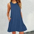 thumbnail image 1 of Womens Summer Casual Dresses Solid Color Crew Neck Sleeveless Loose Tank Top Mini Dress Activewear, 1 of 4