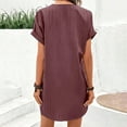 thumbnail image 1 of Womens Summer Casual Dresses Solid Color V Neck Short Sleeve Button Loose Elegant Mini Shirt Dress Streetwear, 1 of 6