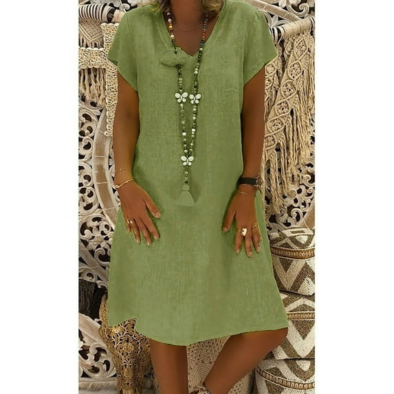Womens Summer Casual Dresses Solid Color V Neck Short Sleeve Vestido Mini Shirt Dress Workwear