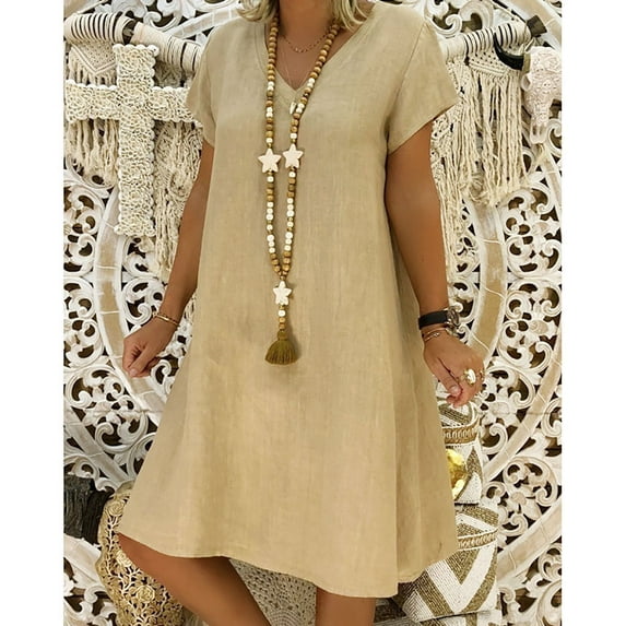 Womens Summer Casual Dresses Solid Color V Neck Short Sleeve Vestido Mini Shirt Dress Workwear