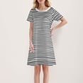 thumbnail image 1 of Womens Summer Casual Dresses Stripe Print Round Neck Short Sleeve Mid Length Dress Holiday Wear, 1 of 4