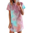 thumbnail image 1 of Womens Summer Casual Dresses Tie Dye Print Round Neck Short Sleeve Mid Length Loose Dress Streetwear, 1 of 8