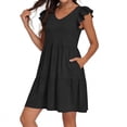 thumbnail image 1 of Womens Summer Casual Dresses V Neck Ruffle Cap Sleeve with Pockets Tiered Pleated Flowy Lounge Vacation Mini Dress,Sizes S-2XL, 1 of 6
