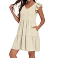 thumbnail image 1 of Womens Summer Casual Dresses V Neck Ruffle Cap Sleeve with Pockets Tiered Pleated Flowy Lounge Vacation Mini Dress,Sizes S-2XL, 1 of 6
