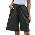 thumbnail image 1 of Womens Summer Casual High Waisted Linen Shorts Solid Drawstring Pockets Shorts Loose Wide Leg Short Pants Plus Size, 1 of 7